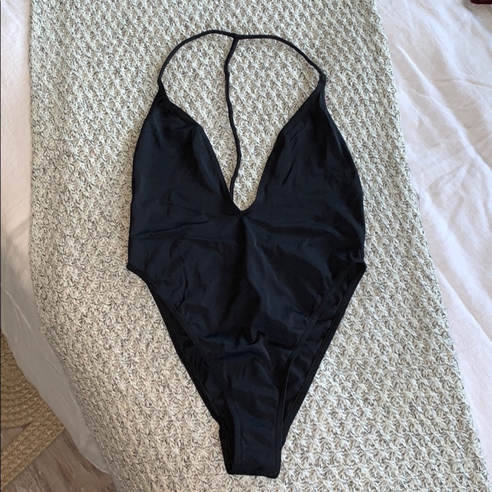 ASOS Black Deep-V One-Piece Swim Suit